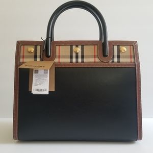 Burberry Title Vintage Check Leather Satchel Black